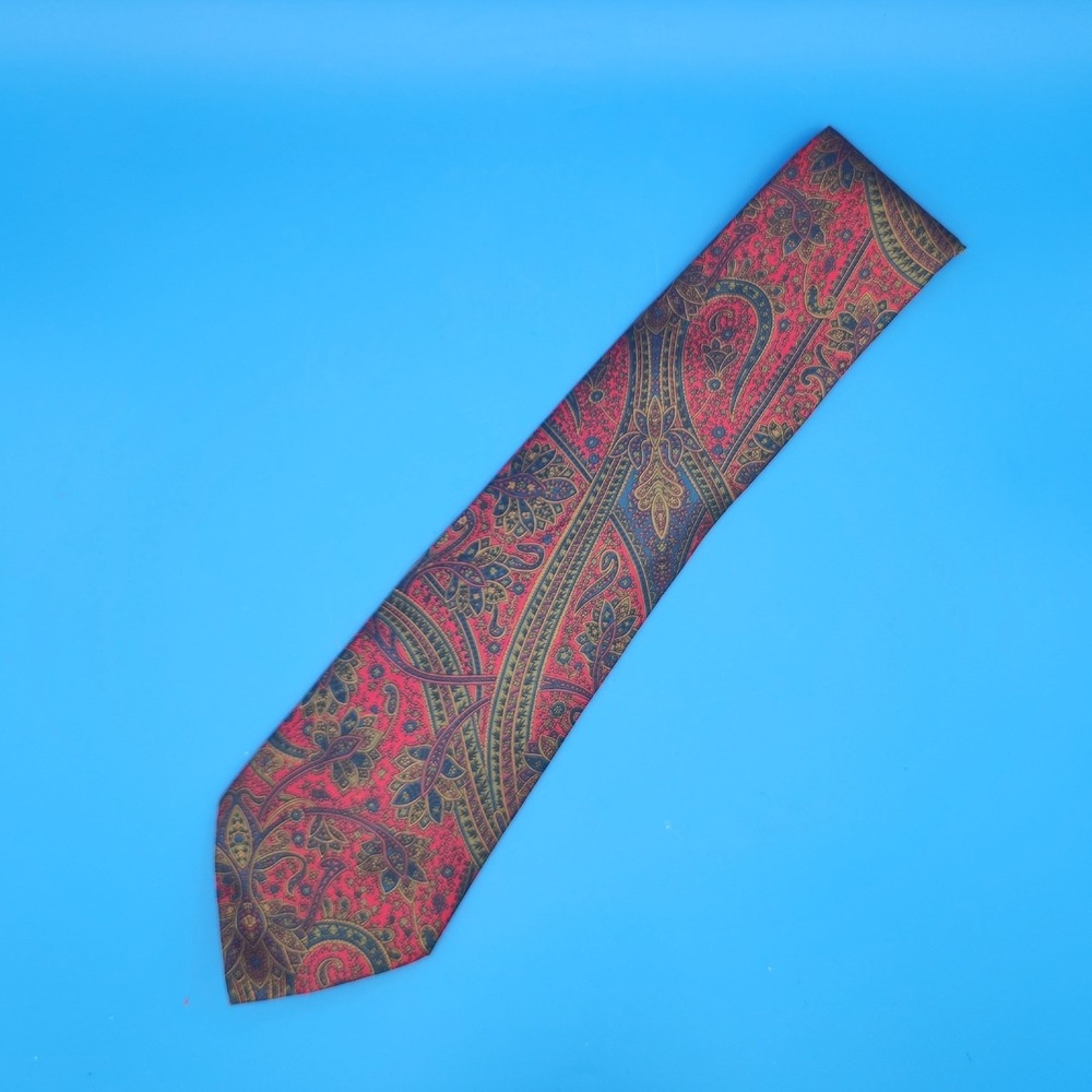Vintage Cristy Firenze Red Blue Gold Paisley Silk Tie Made in Italy 56" x 3-3/4"